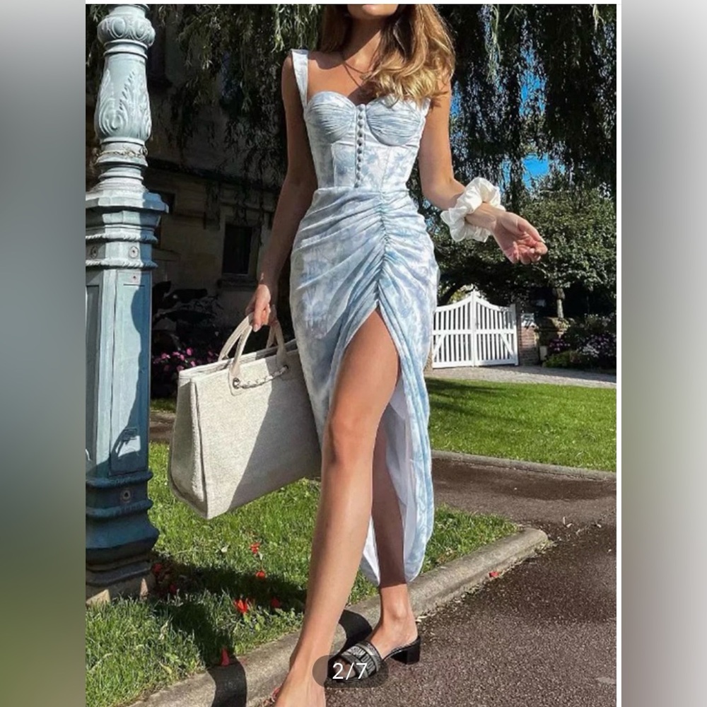 Floral Ruched Midi corset dress with slit